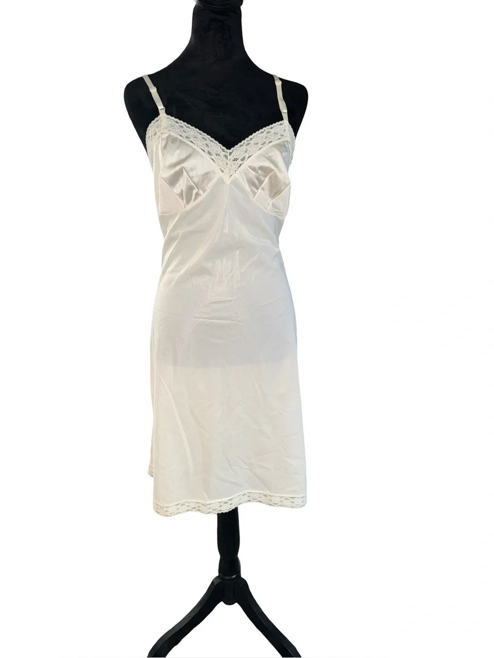 Vintage Vanity Fair Slip White ivory‎ Lace Trim Size 36 made in USA